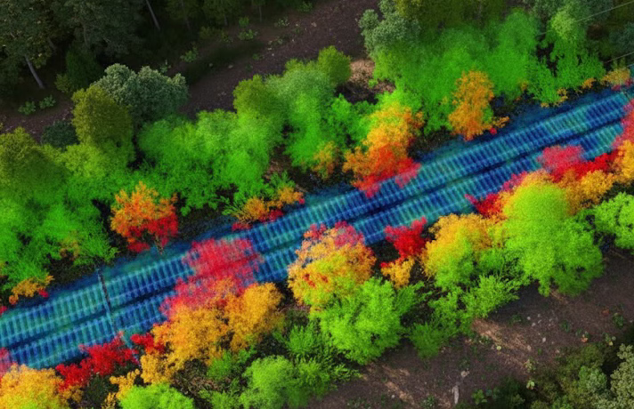 Aerial view of a rail corridor and rolling stock captured during a MIR inspection flight